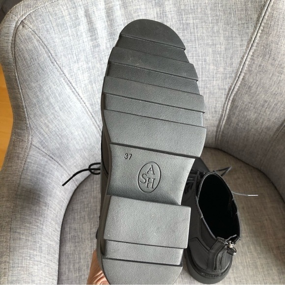 NWOT ASH Moody black leather lace up rear zipper chunky lug sole ankle boots 8 - Picture 7 of 15